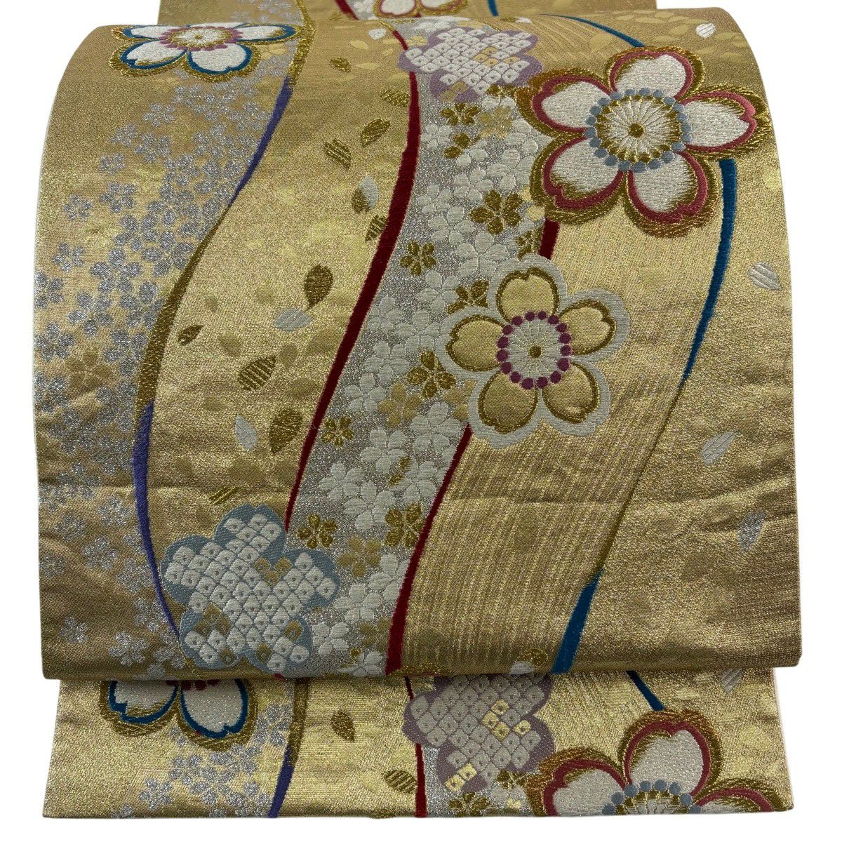 袋帶 秀品級 振袖禮服禮服用 櫻花花瓣 金銀絲 唐織 金色 六通 純蠶絲