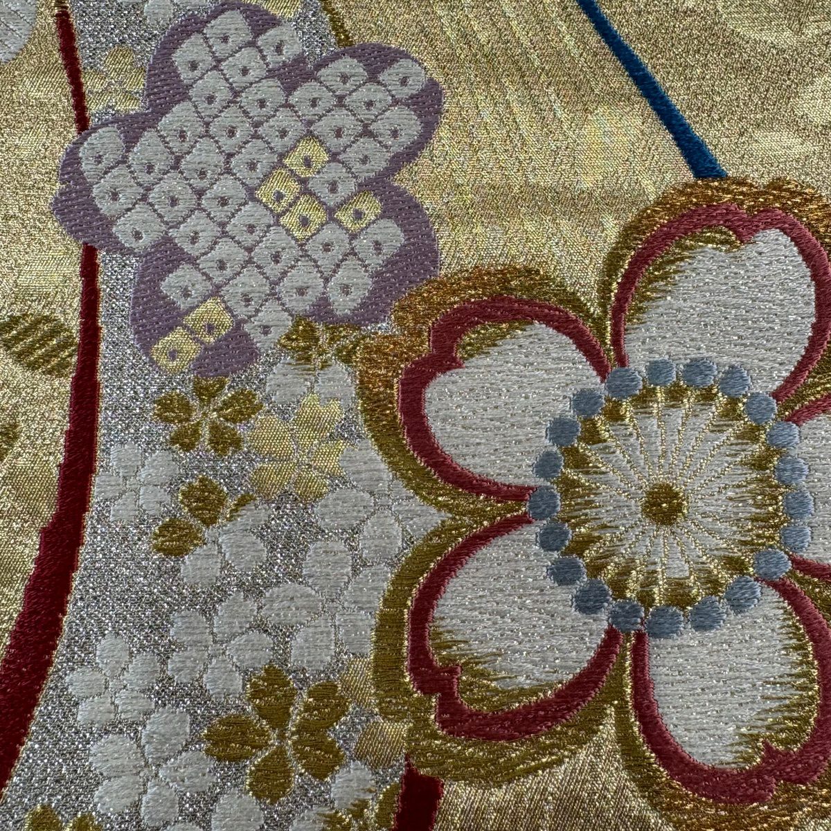 袋帶 秀品級 振袖禮服禮服用 櫻花花瓣 金銀絲 唐織 金色 六通 純蠶絲