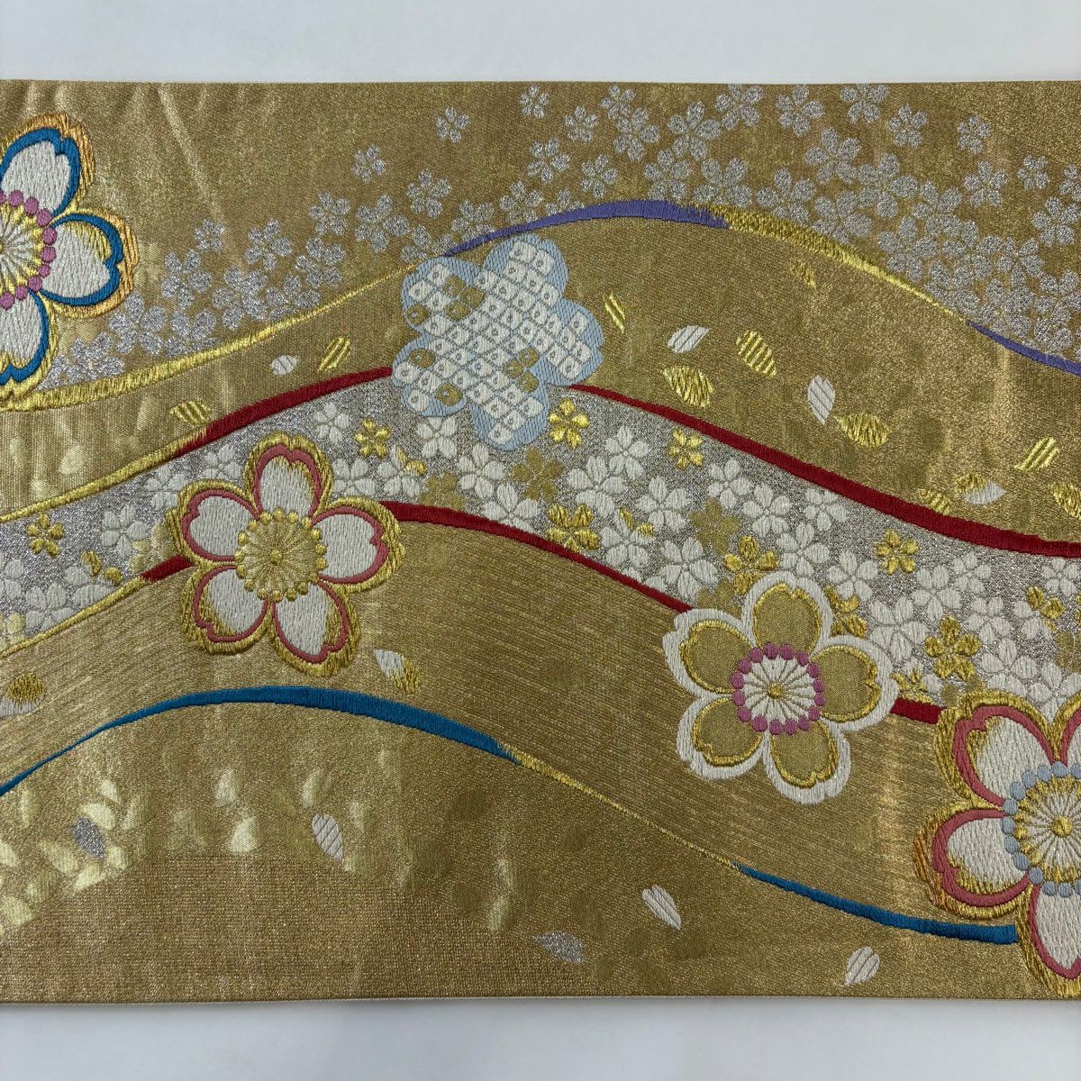 袋帶 秀品級 振袖禮服禮服用 櫻花花瓣 金銀絲 唐織 金色 六通 純蠶絲