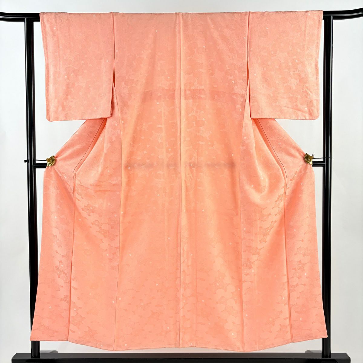 【美品】 小紋 身長153cm 袖長61cm S 雙層 地紋 幾何圖案 鮭粉色 純蠶絲 優品級