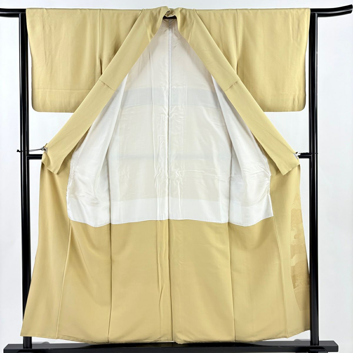 色留袖禮服 身長155.5cm 袖長63.5cm S 雙層 建物 かるた 金銀彩 淺黃土 純蠶絲 優品級 三つ紋