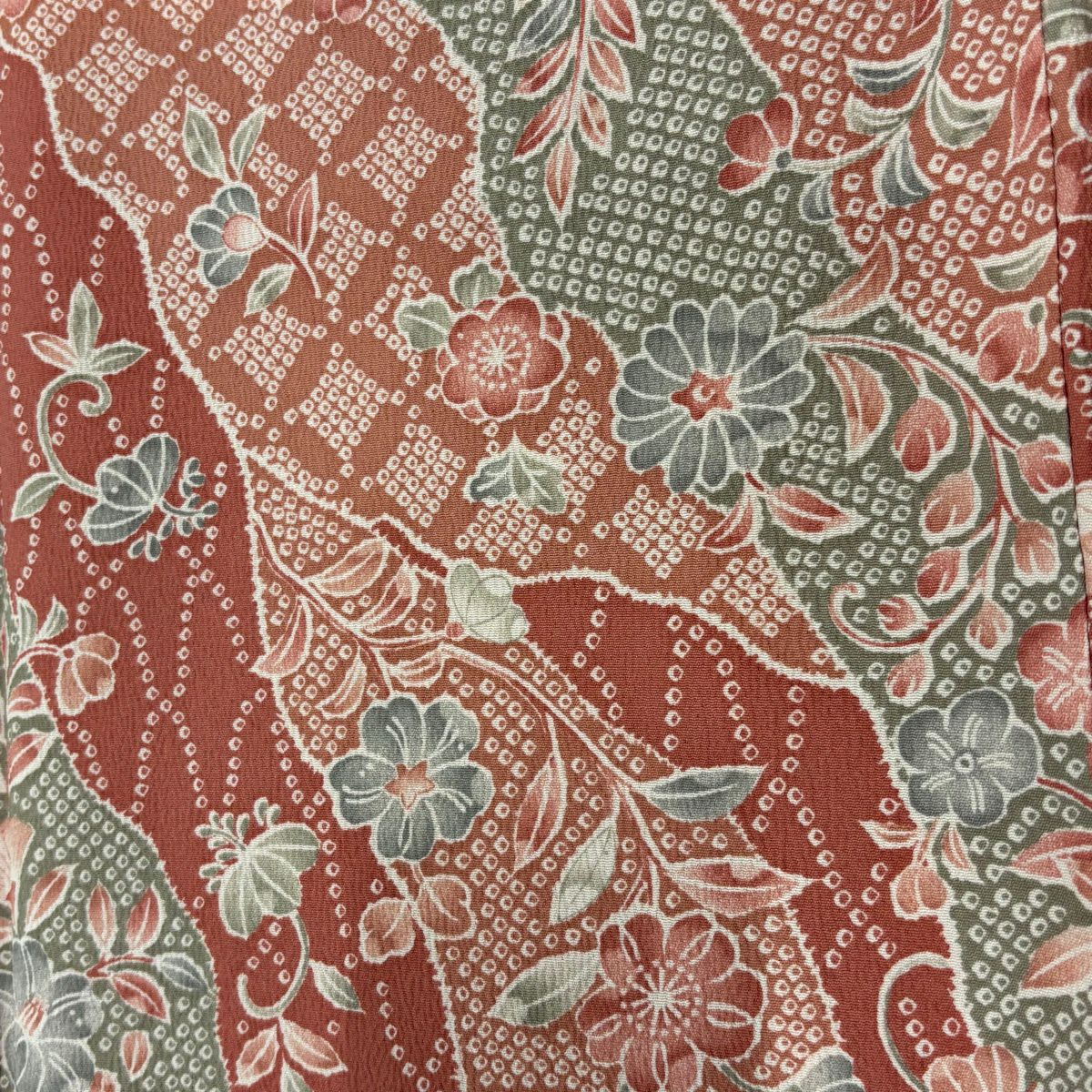 【美品】 小紋 身長161cm 袖長66cm M 雙層 寬領 草花紋紋 道長取 濃粉紅 化纖 優品級