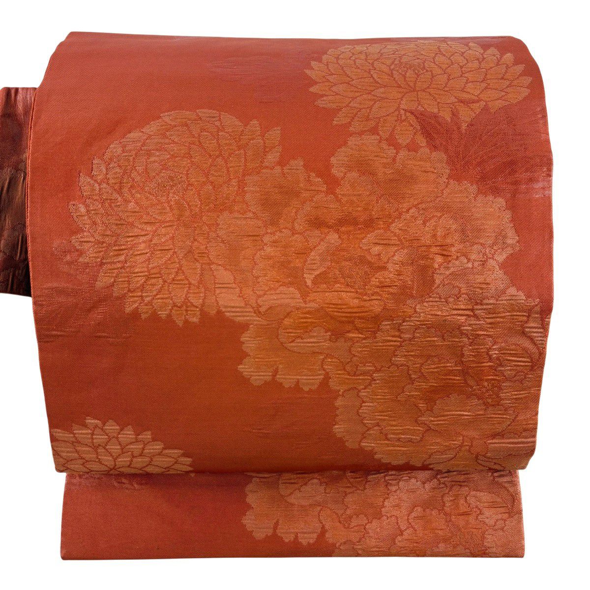 【美品】 名古屋帶 優品級 牡丹 茜 純蠶絲