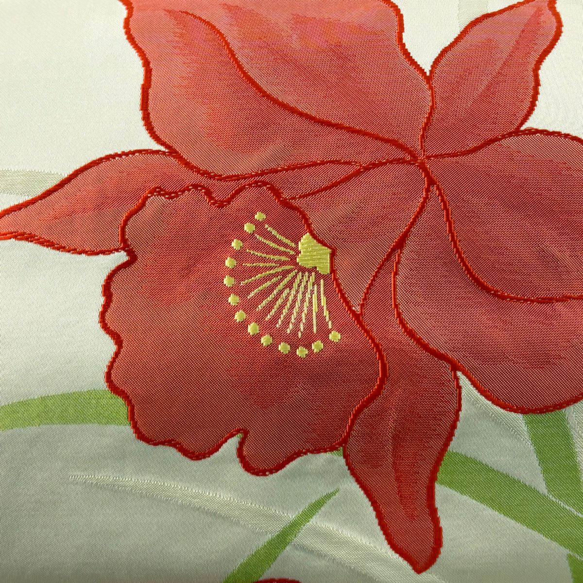 【美品】 名古屋帶 優品級 關西仕立 草花紋 淺米色 純蠶絲