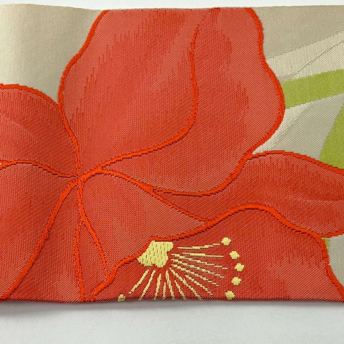 【美品】 名古屋帶 優品級 關西仕立 草花紋 淺米色 純蠶絲