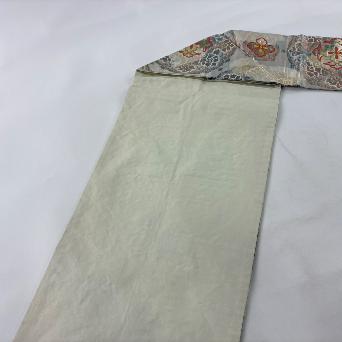 名古屋帶 優品級 關西仕立 花 金金箔 灰茶 純蠶絲
