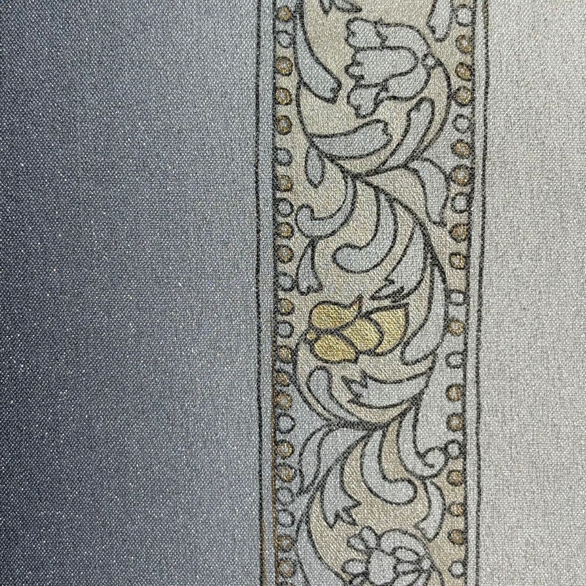 袋帶 秀品級 花唐草紋 金銀彩 金金箔 灰 純蠶絲