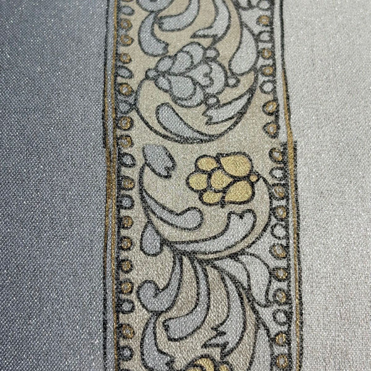 袋帶 秀品級 花唐草紋 金銀彩 金金箔 灰 純蠶絲