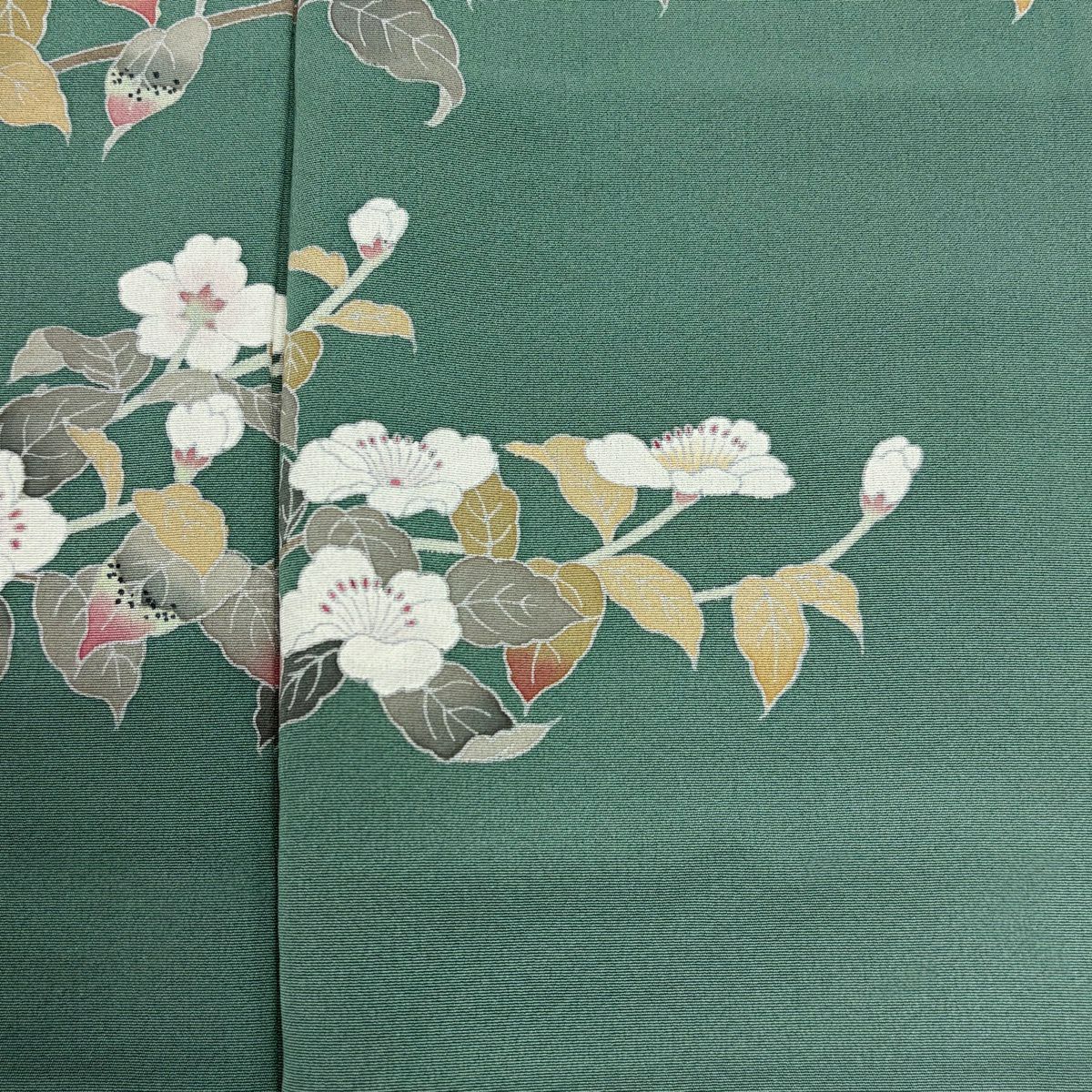 付下 身長161cm 袖長66.5cm M 雙層 有落款 櫻花 菊花花 漸層 淺綠 純蠶絲 優品級