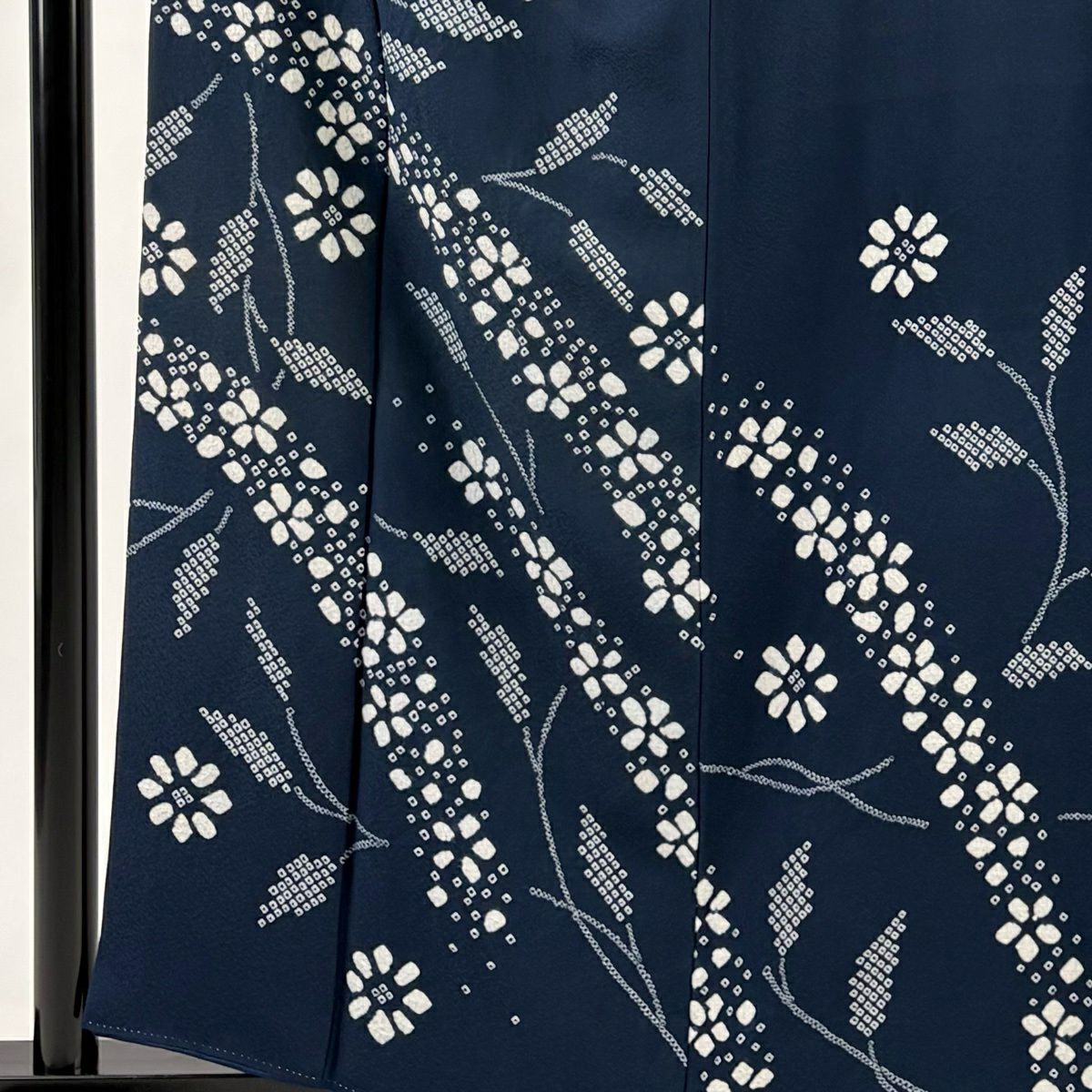 訪問服 身長160cm 袖長63.5cm S 雙層 草花紋紋 絞染 深藍 純蠶絲 秀品級