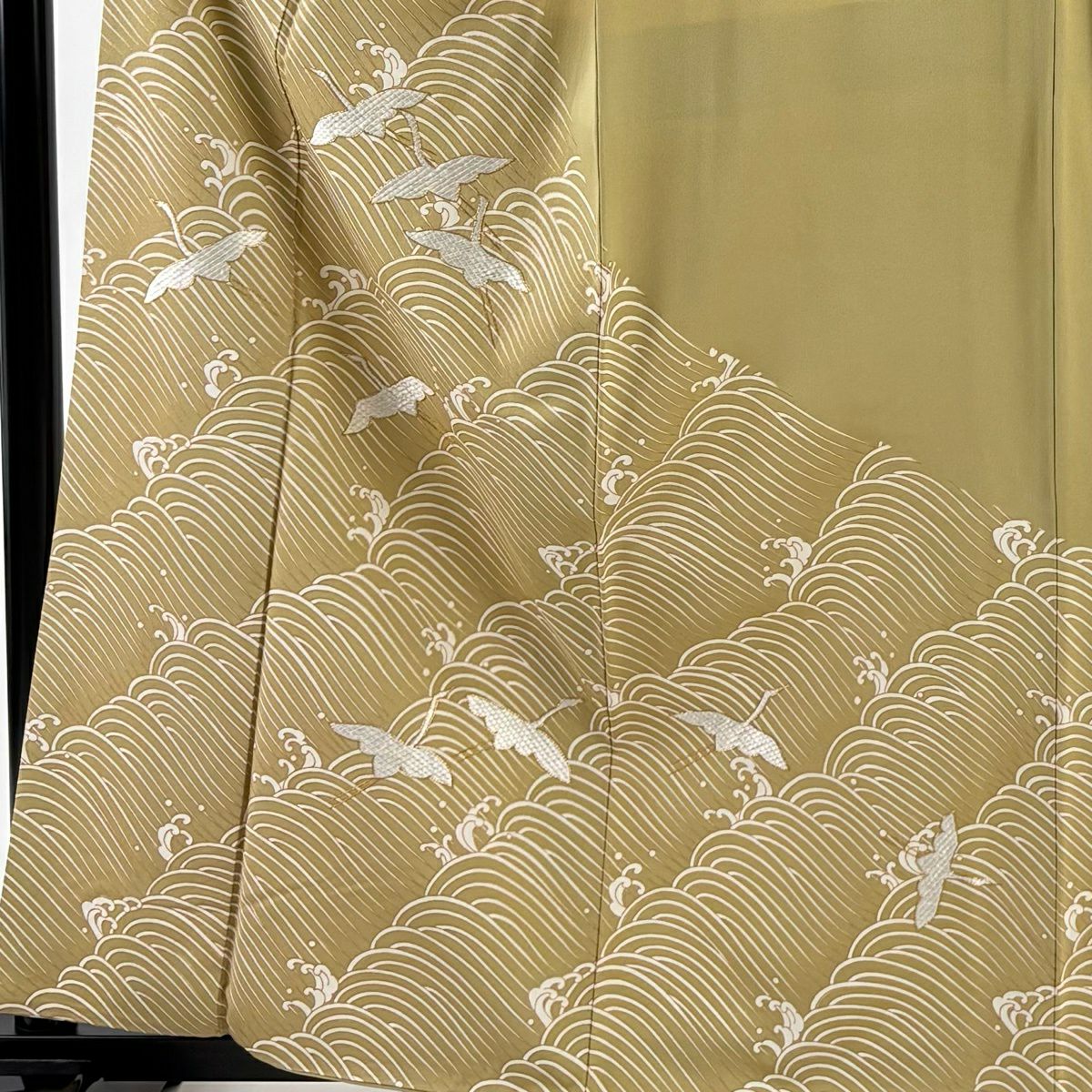 訪問服 身長161.5cm 袖長66.5cm M 雙層 ますいわ屋 落款あり 波 波頭 刺繡 金糸 薄黃土 純蠶絲 秀品級