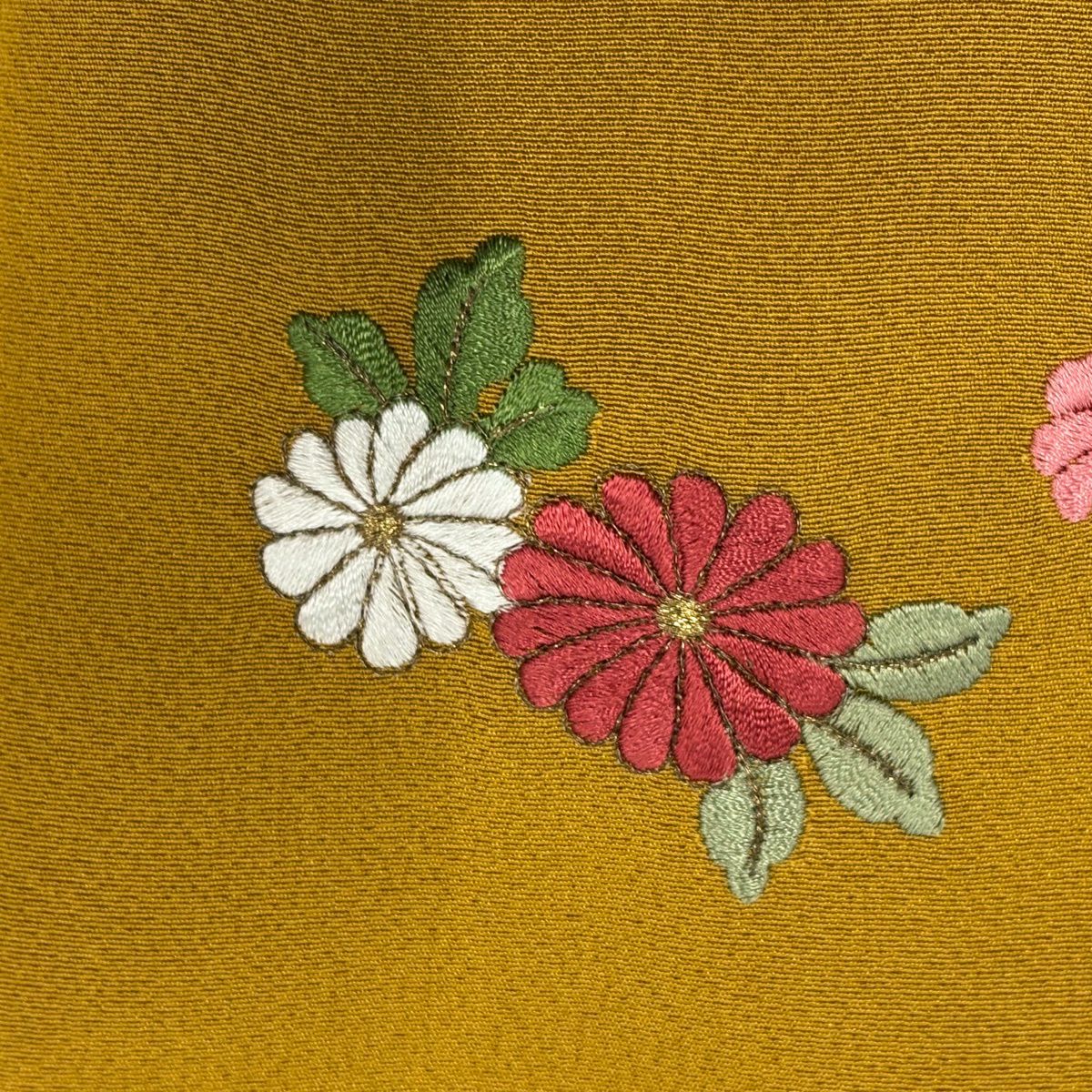 振袖禮服 身長161cm 袖長67.5cm L 雙層 手鞠 櫻花 刺繡 金糸 黃土 純蠶絲 秀品級