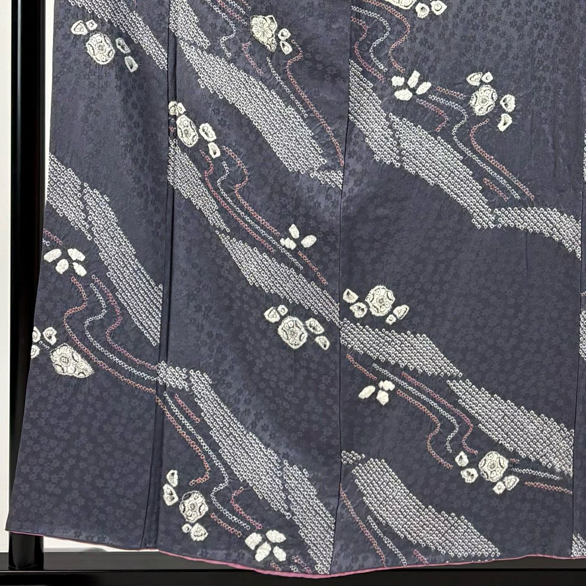 小紋 身長155cm 袖長63cm S 雙層 辻花染圖案 流水 絞染 灰紫 純蠶絲 秀品級