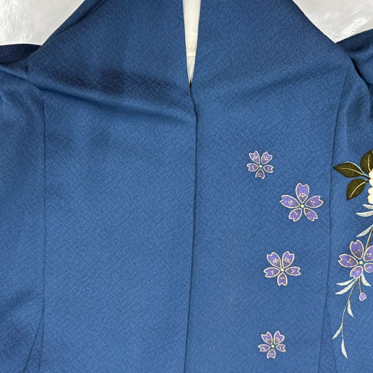 振袖禮服 身長163.5cm 袖長64cm M 雙層 花籠 波 金銀彩 漸層 深藍 純蠶絲 秀品級