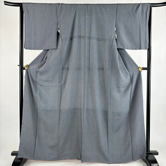 【美品】 江戶小紋 身長166cm 袖長66.5cm M 雙層 鮫 灰 純蠶絲 秀品級