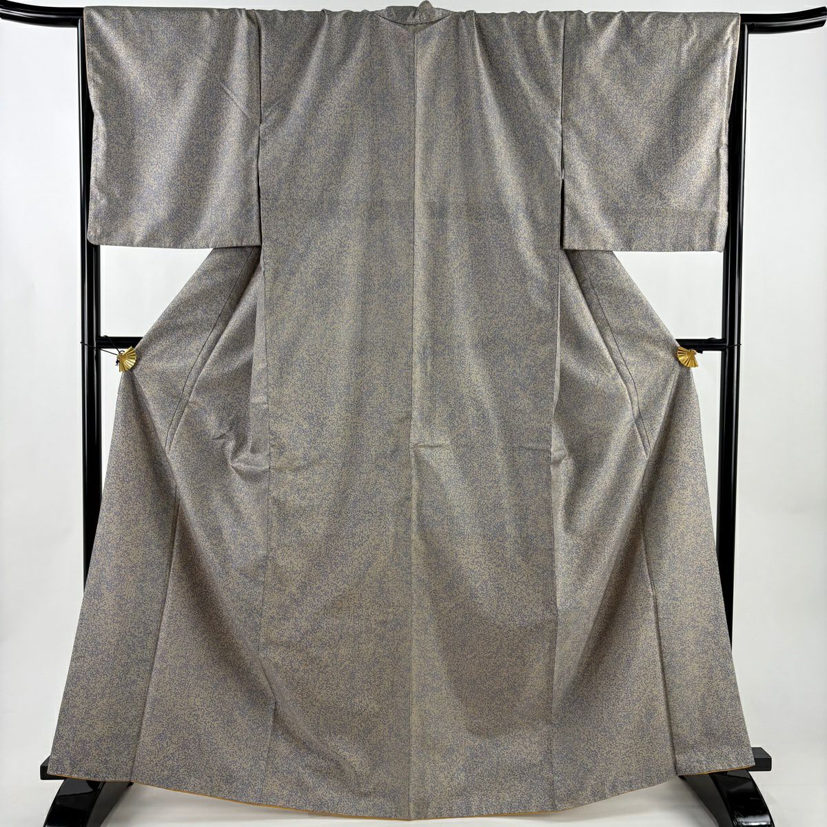 【美品】 小紋 身長167cm 袖長68cm L 雙層 紬織織 幾何學圖案 灰紫 純蠶絲 秀品級