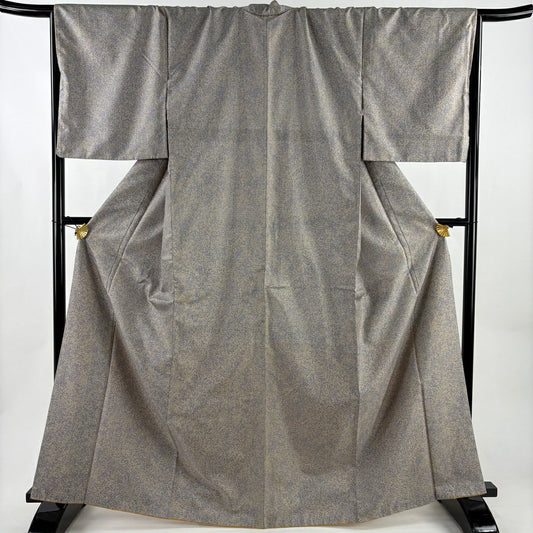 【美品】 小紋 身長167cm 袖長68cm L 雙層 紬織織 幾何學圖案 灰紫 純蠶絲 秀品級