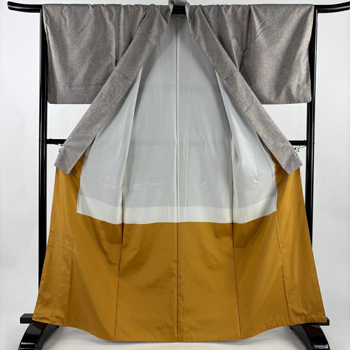 【美品】 小紋 身長167cm 袖長68cm L 雙層 紬織織 幾何學圖案 灰紫 純蠶絲 秀品級
