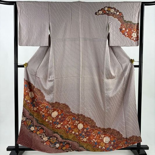 訪問服 身長161cm 袖長63cm S 雙層 草花紋紋 金彩裝飾 絞染 淡紫 純蠶絲 秀品級