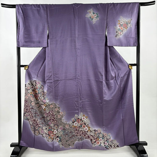 付下 身長163cm 袖長66.5cm M 雙層 辻花染 紫 純蠶絲 優品級