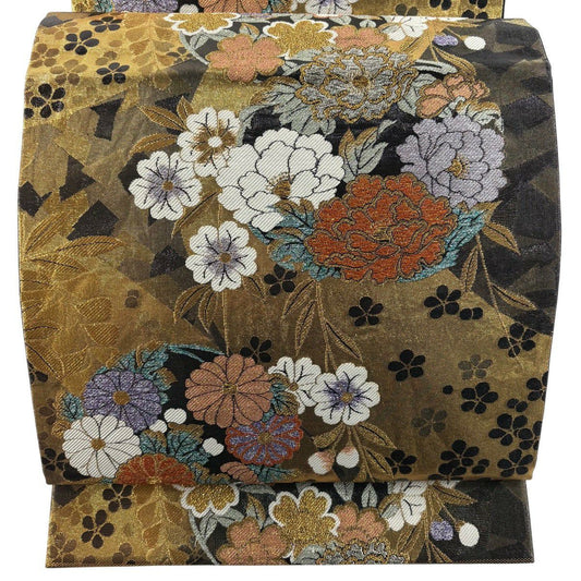 袋帶 秀品級 花丸紋 草花紋紋 金銀線 金金箔 金 六通 純蠶絲