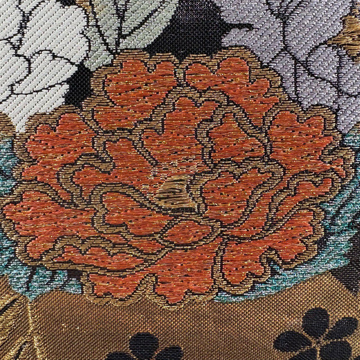 袋帶 秀品級 花丸紋 草花紋紋 金銀線 金金箔 金 六通 純蠶絲