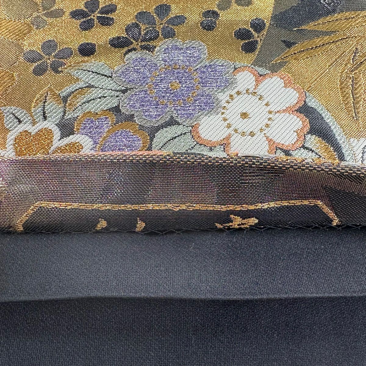 袋帶 秀品級 花丸紋 草花紋紋 金銀線 金金箔 金 六通 純蠶絲