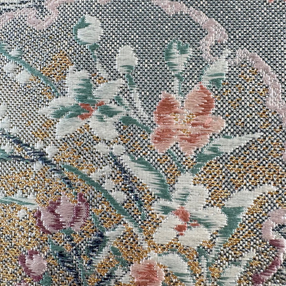 袋帶 秀品級 秋草 雪輪 金金箔 金銀彩 六通 純蠶絲