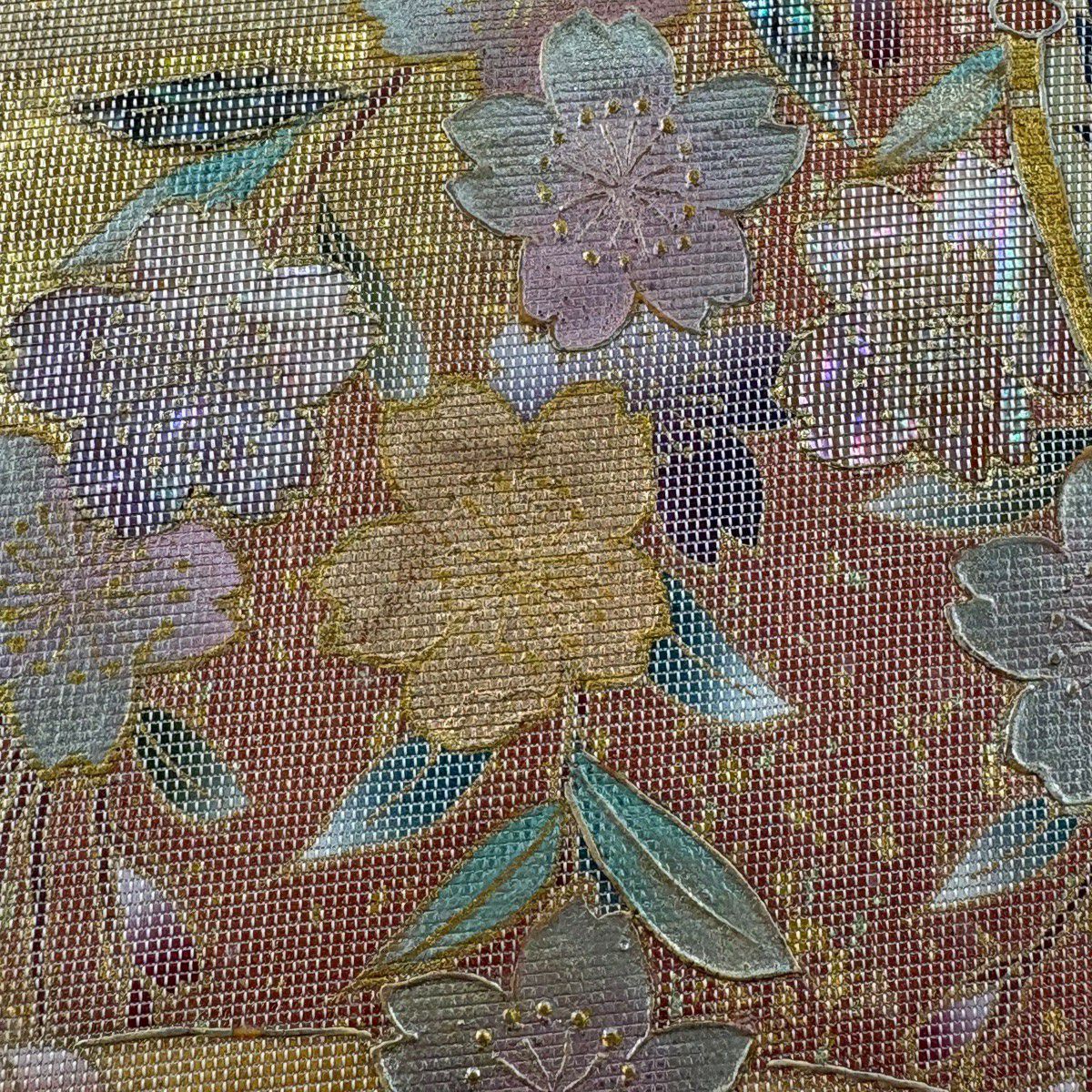 袋帶 秀品級 鼓 花鳥 金金箔 金銀彩 金色 大鼓圖案 純蠶絲