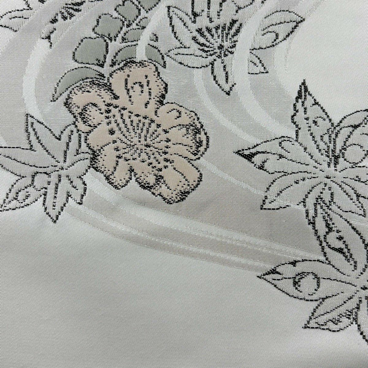 袋帶 秀品級 有落款 流水 草花紋 金金箔 灰白 六通 純蠶絲