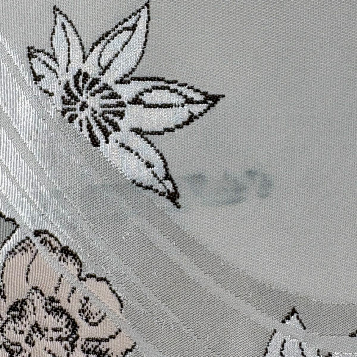 袋帶 秀品級 有落款 流水 草花紋 金金箔 灰白 六通 純蠶絲