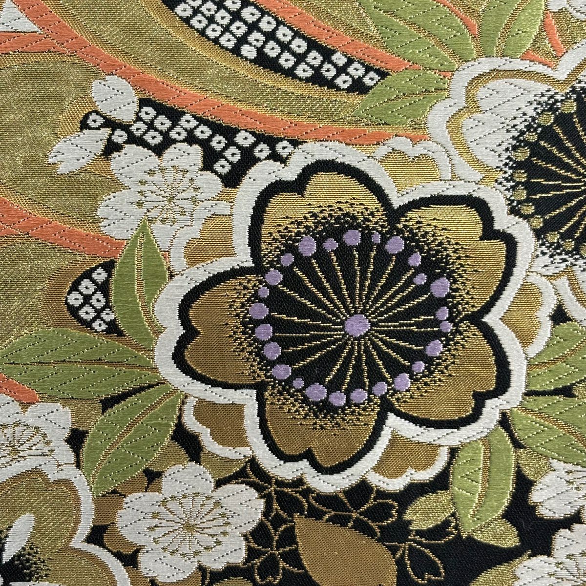 【美品】 袋帶 秀品級 振袖禮服禮服用 櫻花 金銀絲 金金箔 黑 六通 純蠶絲