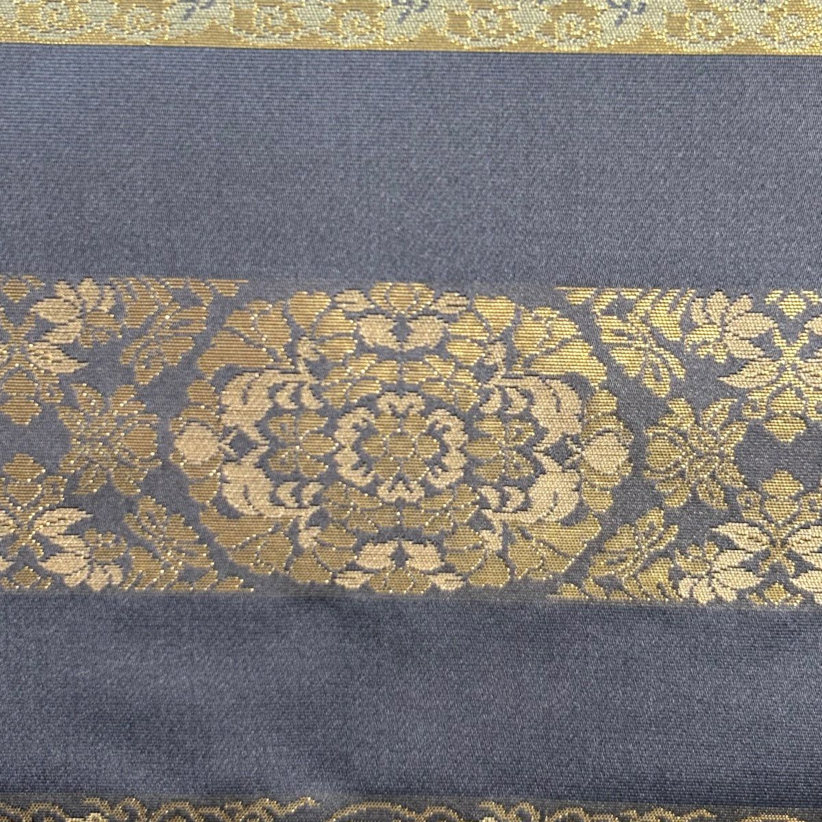 【美品】 袋帶 秀品級 華紋 段紋 金金箔 青灰 純蠶絲