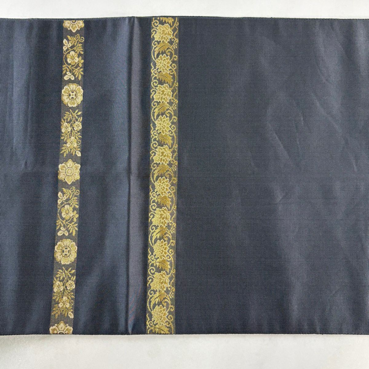 【美品】 袋帶 秀品級 華紋 段紋 金金箔 青灰 純蠶絲