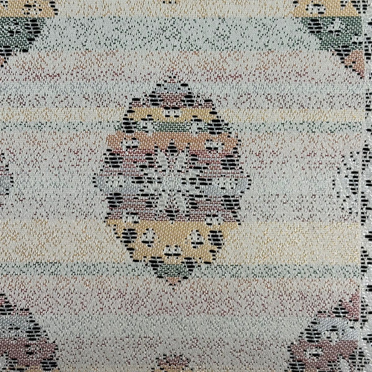 【美品】 袋帶 秀品級 花 縞 金金箔 米色 六通 純蠶絲