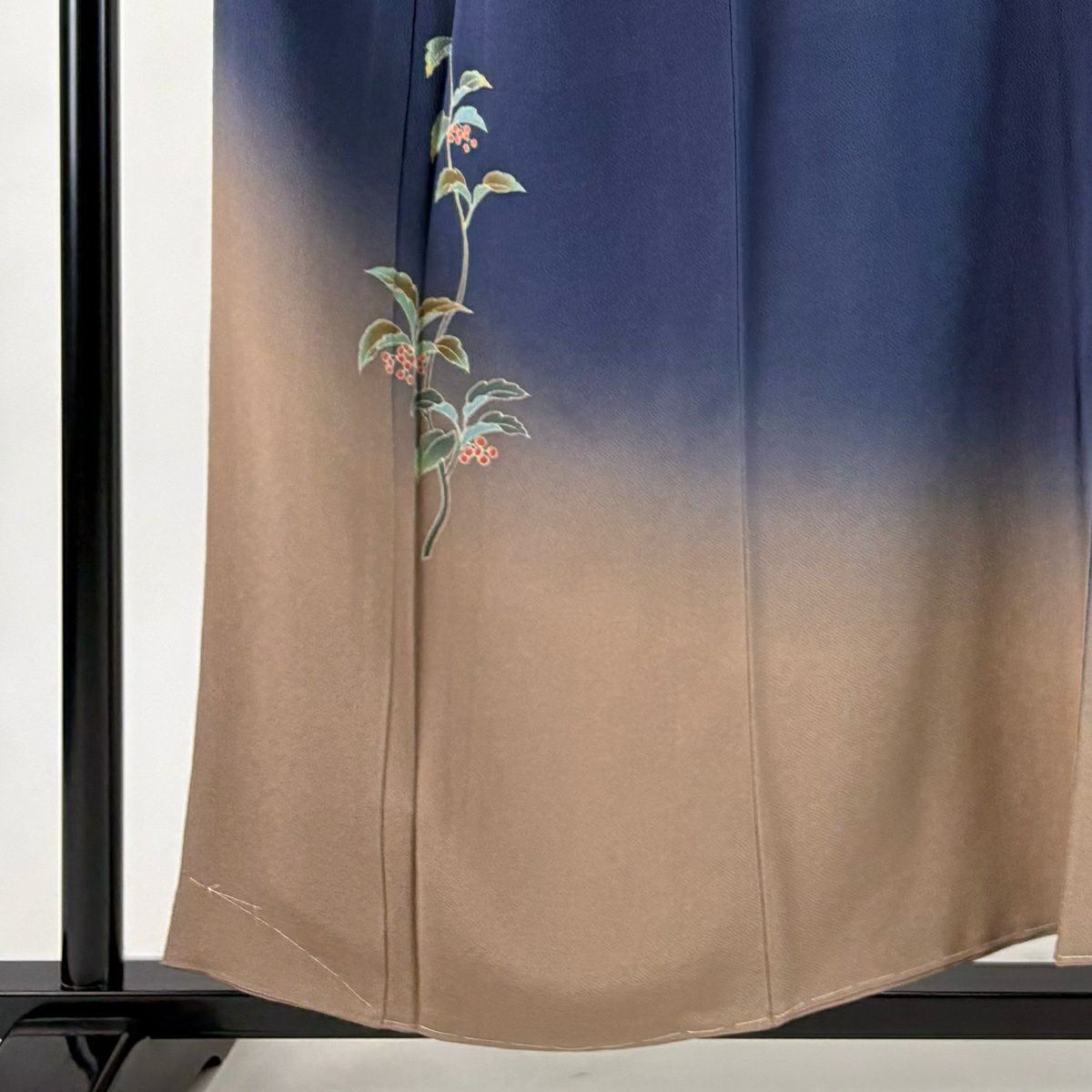 【美品】 付下 身長158cm 袖長64cm M 雙層 落款あり 葉與實 逐漸染 蝉織 深藍 純蠶絲 秀品級 一個紋