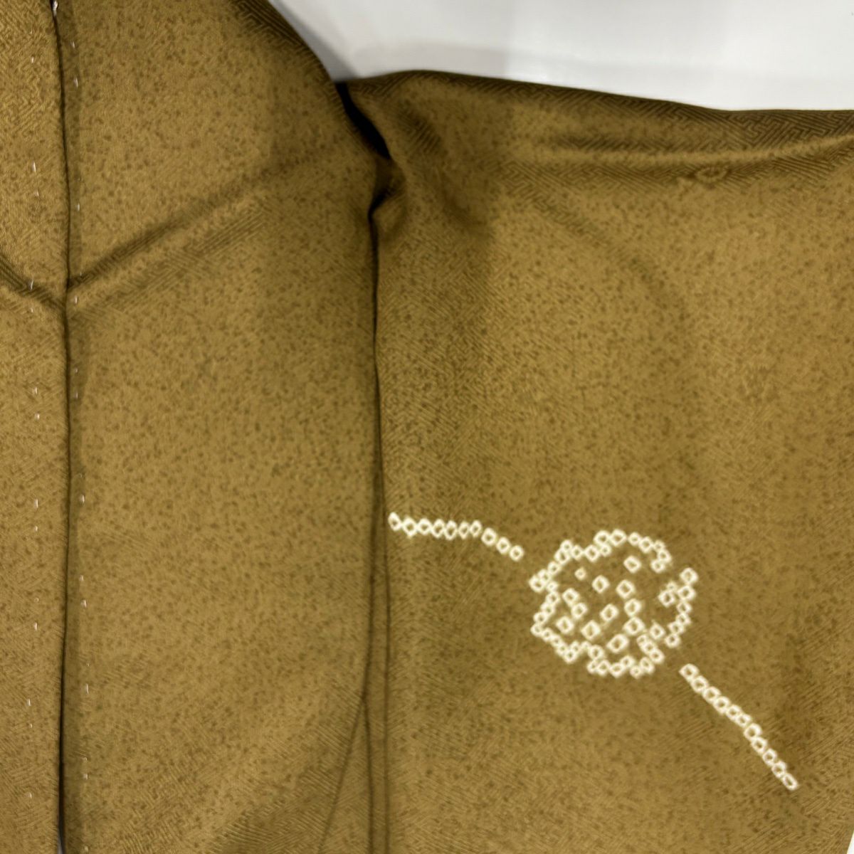 【美品】 付下 身長159cm 袖長64.5cm M 雙層 櫻花 雪輪 刺繡 絞染 茶綠 純蠶絲 優品級