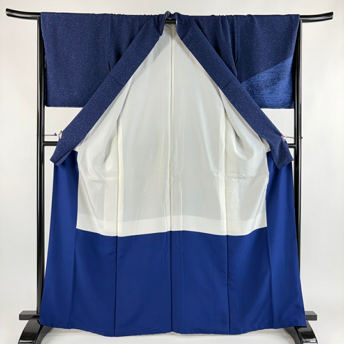 【美品】 付下 身長166cm 袖長67.5cm L 雙層 幾何學圖案 深藍 純蠶絲 秀品級