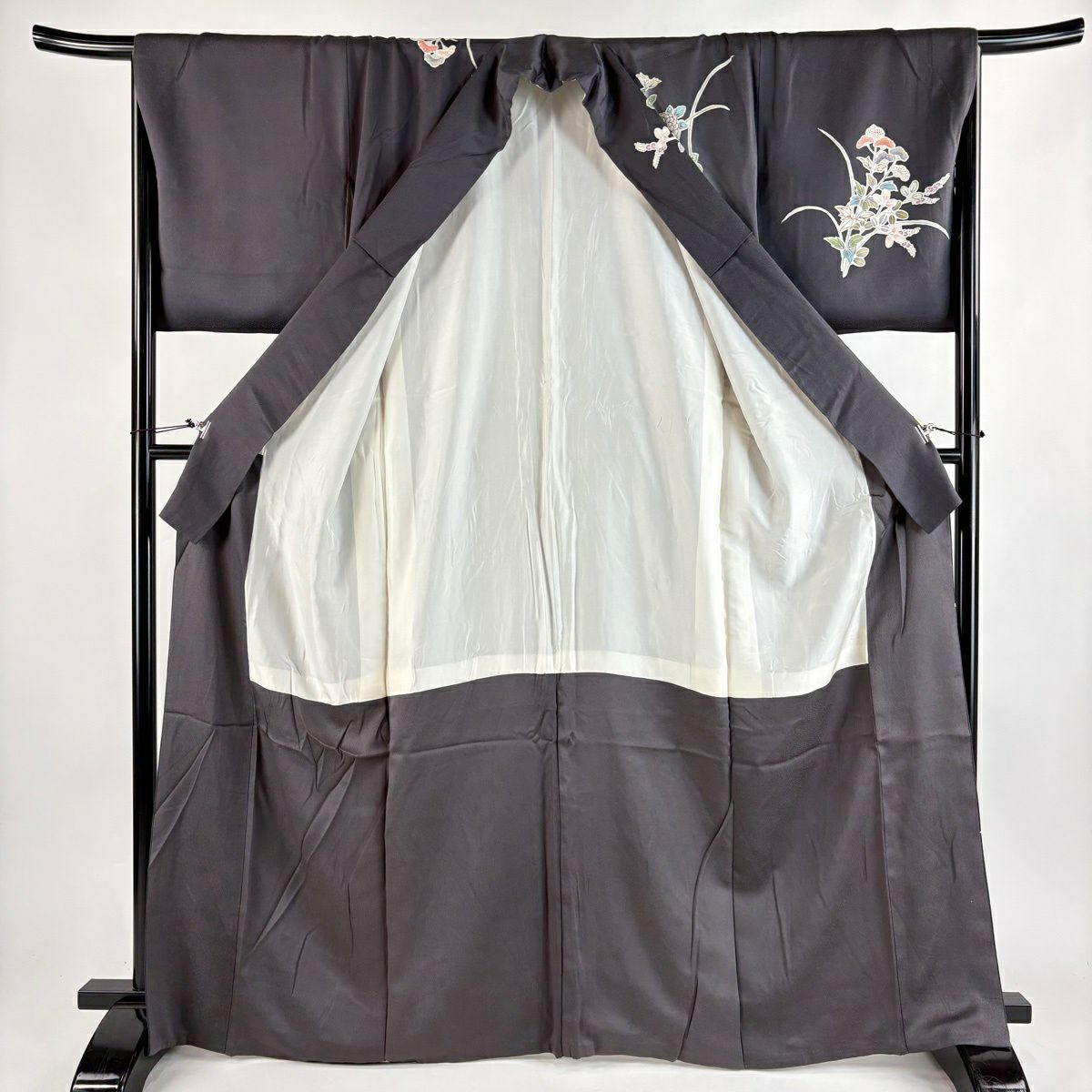 訪問服 身長164cm 袖長68.5cm L 雙層 菊花 萩 金銀彩 漸層 灰色 純蠶絲 優品級