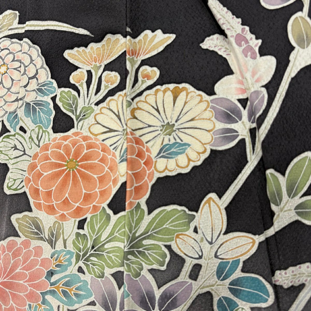 訪問服 身長164cm 袖長68.5cm L 雙層 菊花 萩 金銀彩 漸層 灰色 純蠶絲 優品級