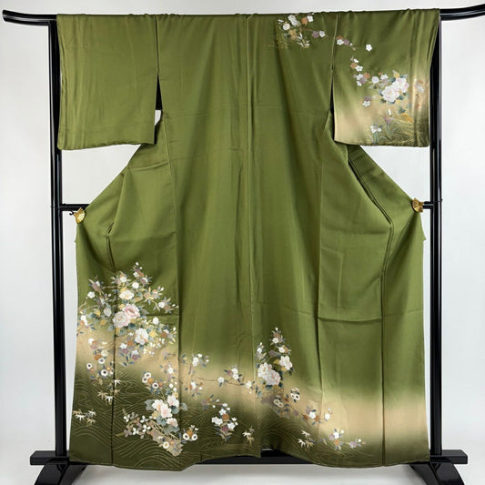 訪問服 身長160.5cm 袖長66.5cm M 雙層 牡丹 櫻花 刺繡 金糸 蓬色 純蠶絲 秀品級