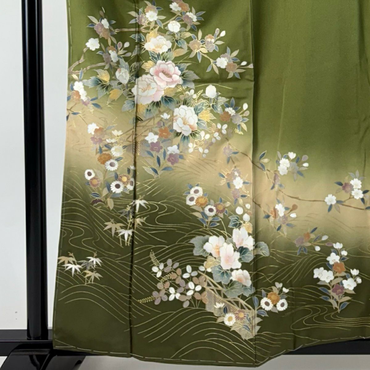 訪問服 身長160.5cm 袖長66.5cm M 雙層 牡丹 櫻花 刺繡 金糸 蓬色 純蠶絲 秀品級
