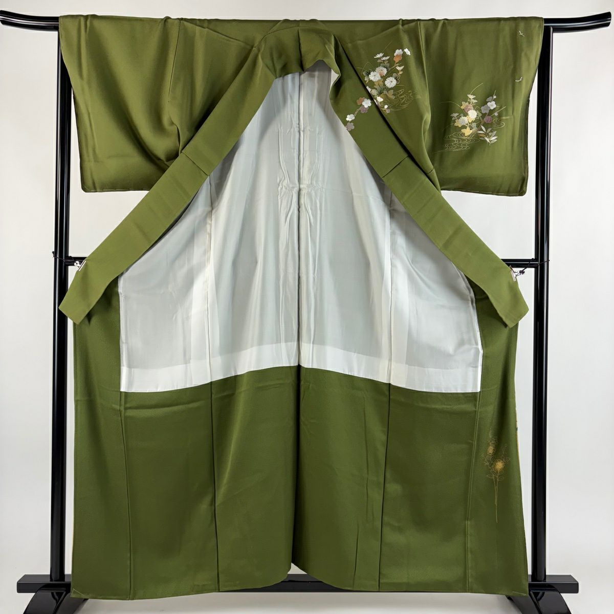 訪問服 身長160.5cm 袖長66.5cm M 雙層 牡丹 櫻花 刺繡 金糸 蓬色 純蠶絲 秀品級
