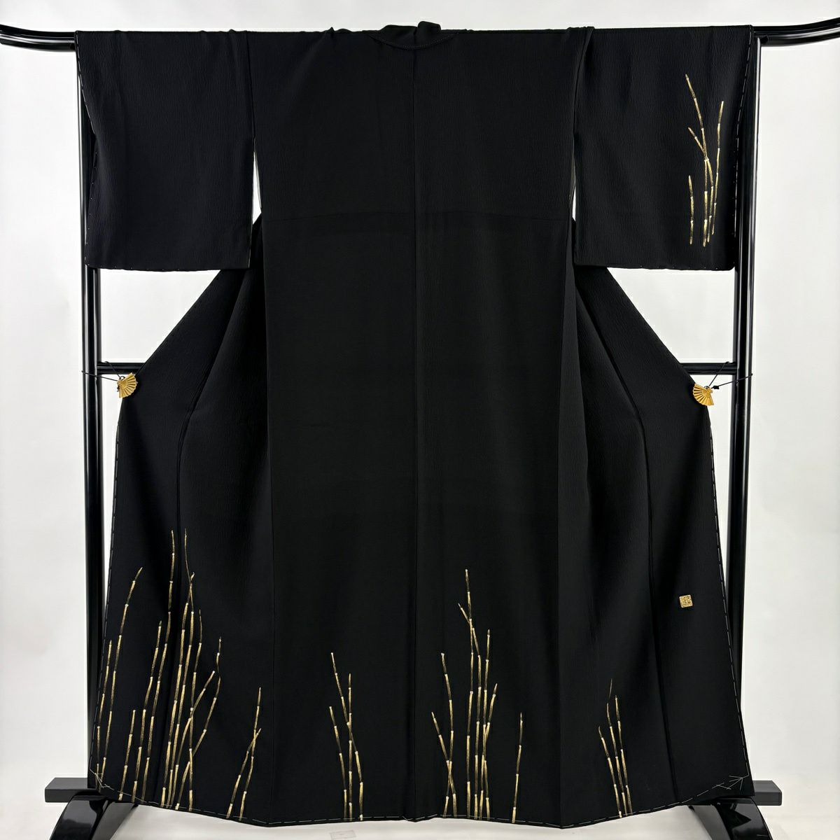 【美品】 付下 身長162.5cm 袖長67.5cm L 雙層 岩井友見 落款 木賊 金銀彩 黑 純蠶絲 秀品級