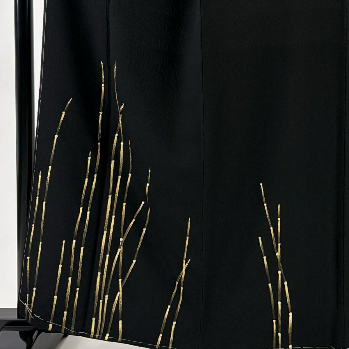 【美品】 付下 身長162.5cm 袖長67.5cm L 雙層 岩井友見 落款 木賊 金銀彩 黑 純蠶絲 秀品級