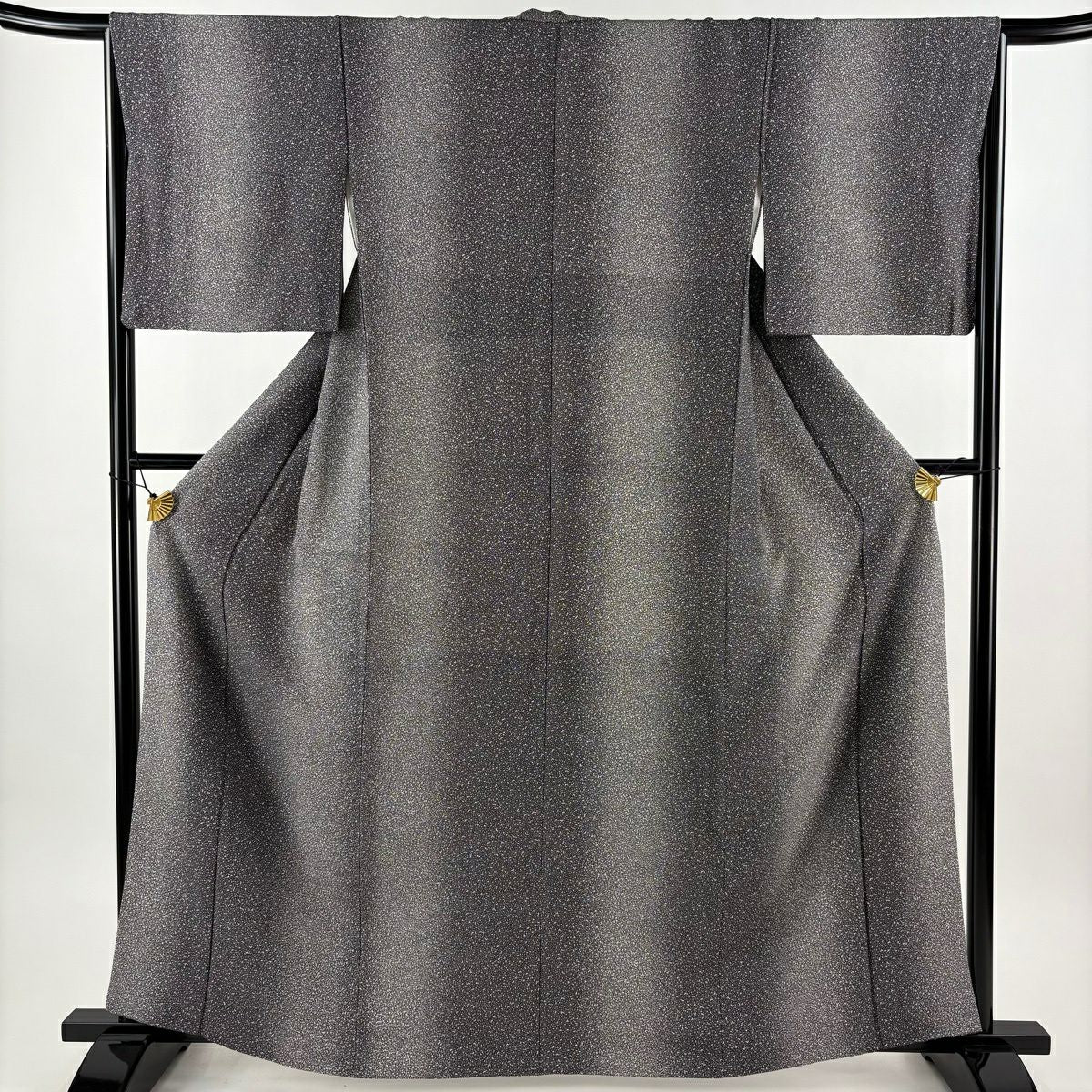 【美品】 小紋 身長163cm 袖長65.5cm M 雙層 幾何學圖案 漸層 黑灰 純蠶絲 優品級