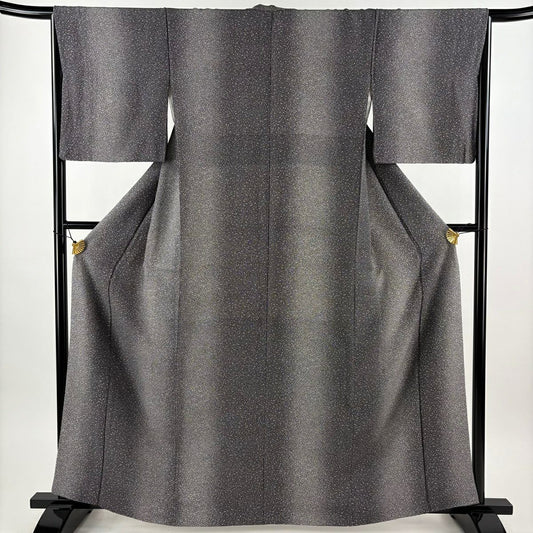 【美品】 小紋 身長163cm 袖長65.5cm M 雙層 幾何學圖案 漸層 黑灰 純蠶絲 優品級
