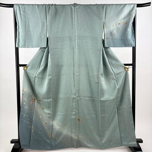 訪問服 身長166cm 袖長68cm L 雙層 草花紋紋 秋蟲刺繡 金彩裝飾 淺綠 純蠶絲 秀品級