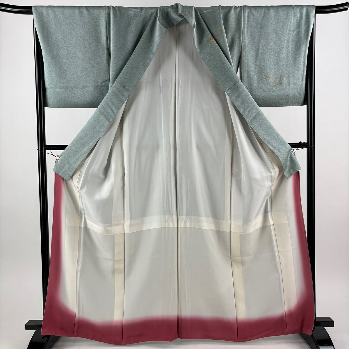 訪問服 身長166cm 袖長68cm L 雙層 草花紋紋 秋蟲刺繡 金彩裝飾 淺綠 純蠶絲 秀品級