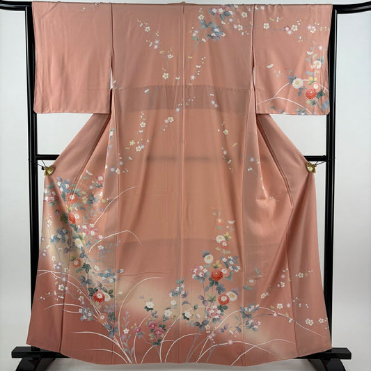 訪問服 身長162cm 袖長64cm M 雙層 菊花 梅花 漸層 鮭粉色 純蠶絲 優品級